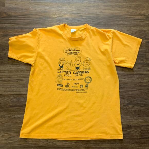 Vintage USPS Letter‎ Carriers Food Drive T-Shirt L Yellow 90s USA Tee
